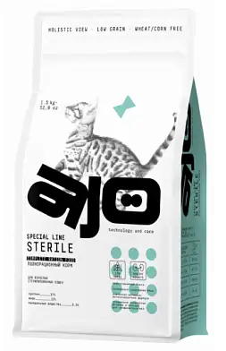 AJO Special Line Sterile Сухой корм для активных стерилизованных кошек с высоким содержанием белка с индейкой и уткой