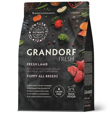 Grandorf FRESH сухой беззерновой корм для щенков с живыми пробиотиками, ягненок с бататом (puppy)