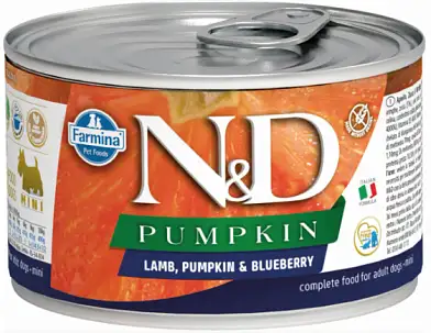 Farmina N&D Pumpkin Беззерновые консервы для собак мелких пород, с ягнёнком, тыквой и черникой